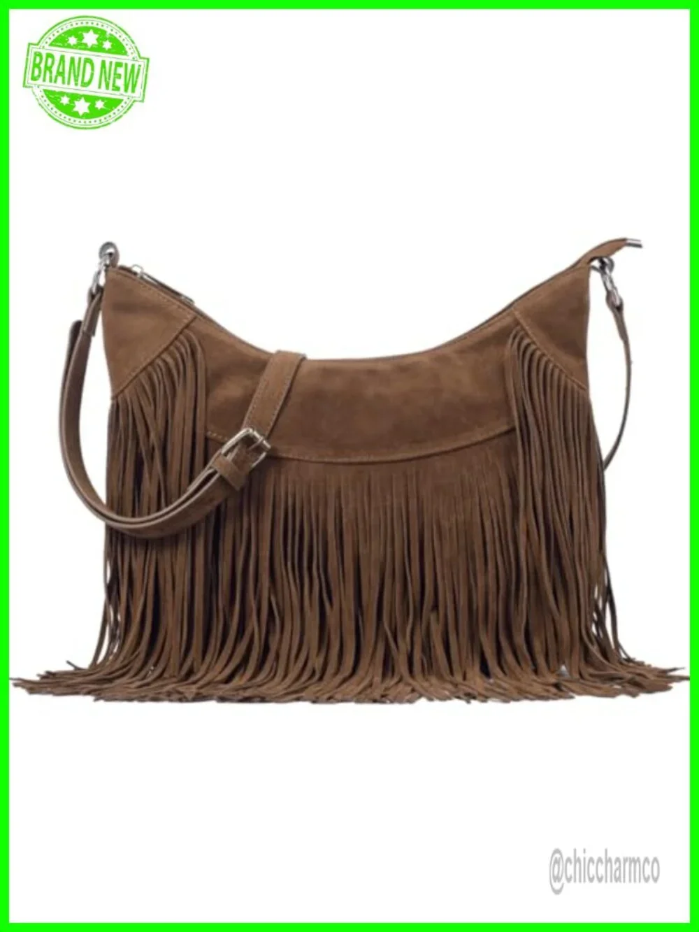 Vegan Suede Fringe Hobo Bag Crossbody Tassel Hippie Purse